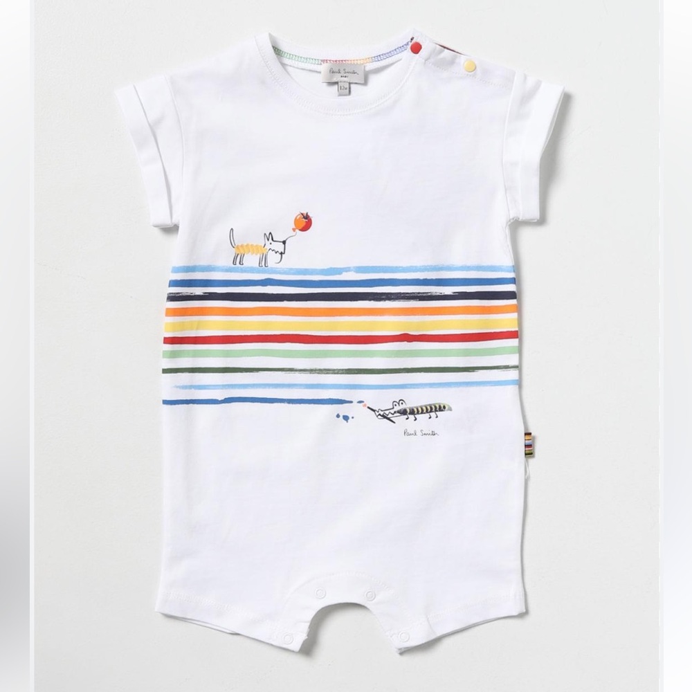 Paul Smith White Baby romper with Multicolor Trim